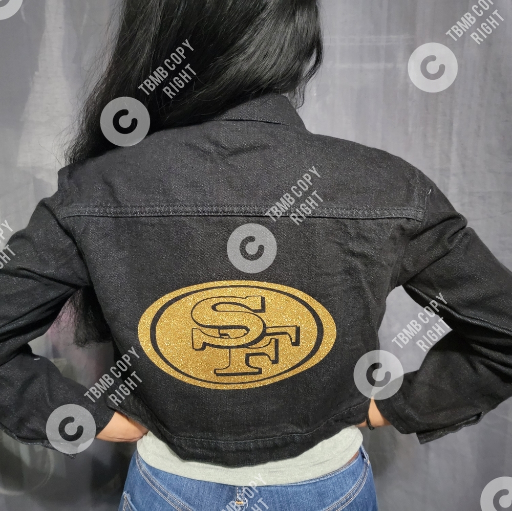 Women's Black Jean Jacket with Gold Logo